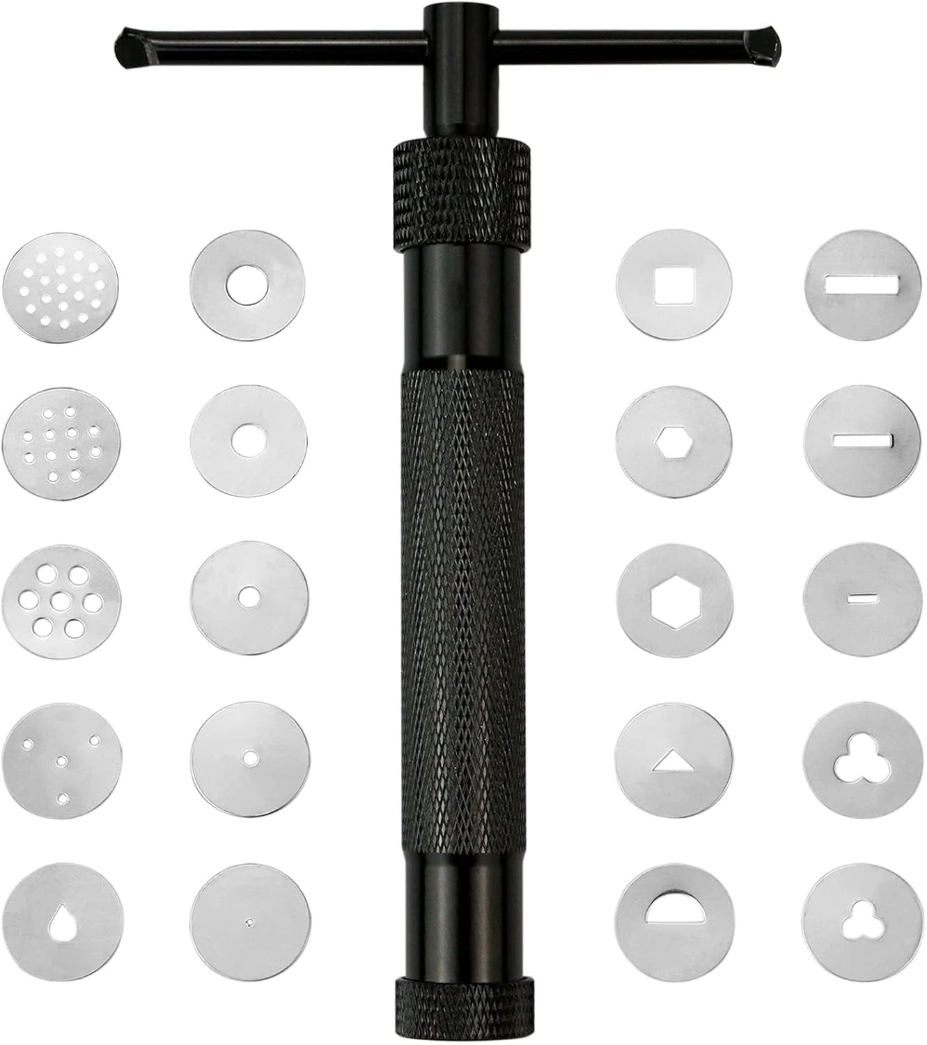 Stainless Steel Clay Extruder with 20 Pattern Discs, Handheld Sugar Paste Press