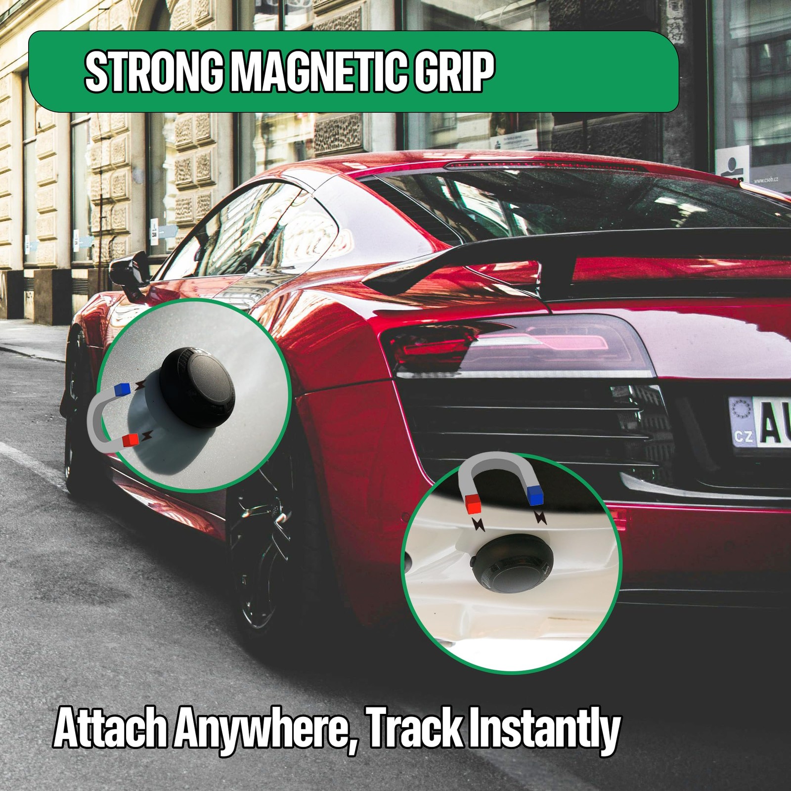 Magnetic Hidden GPS Tracker for Vehicles – Android Only, Long Battery Black