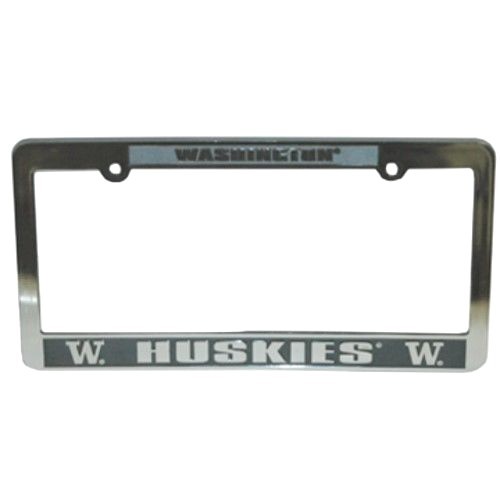 WASHINGTON HUSKIES CAR TRUCK TAG LICENSE PLATE FRAME UNIVERSITY SILVER BLACK