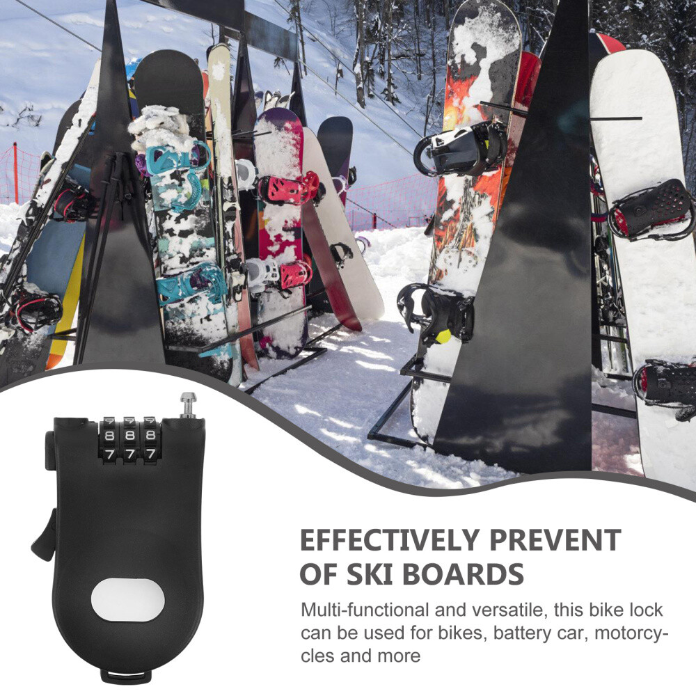 Compact Plastic Snowboard Lock with Anti-Lock Feature for Ski Board Safety