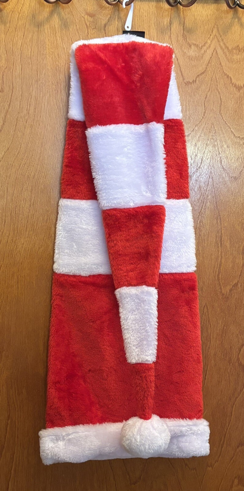 NEW EXTRA LONG ADULT SANTA HAT RED & WHITE STRIPES 52" LONG POM POM NOVELTY NWTS