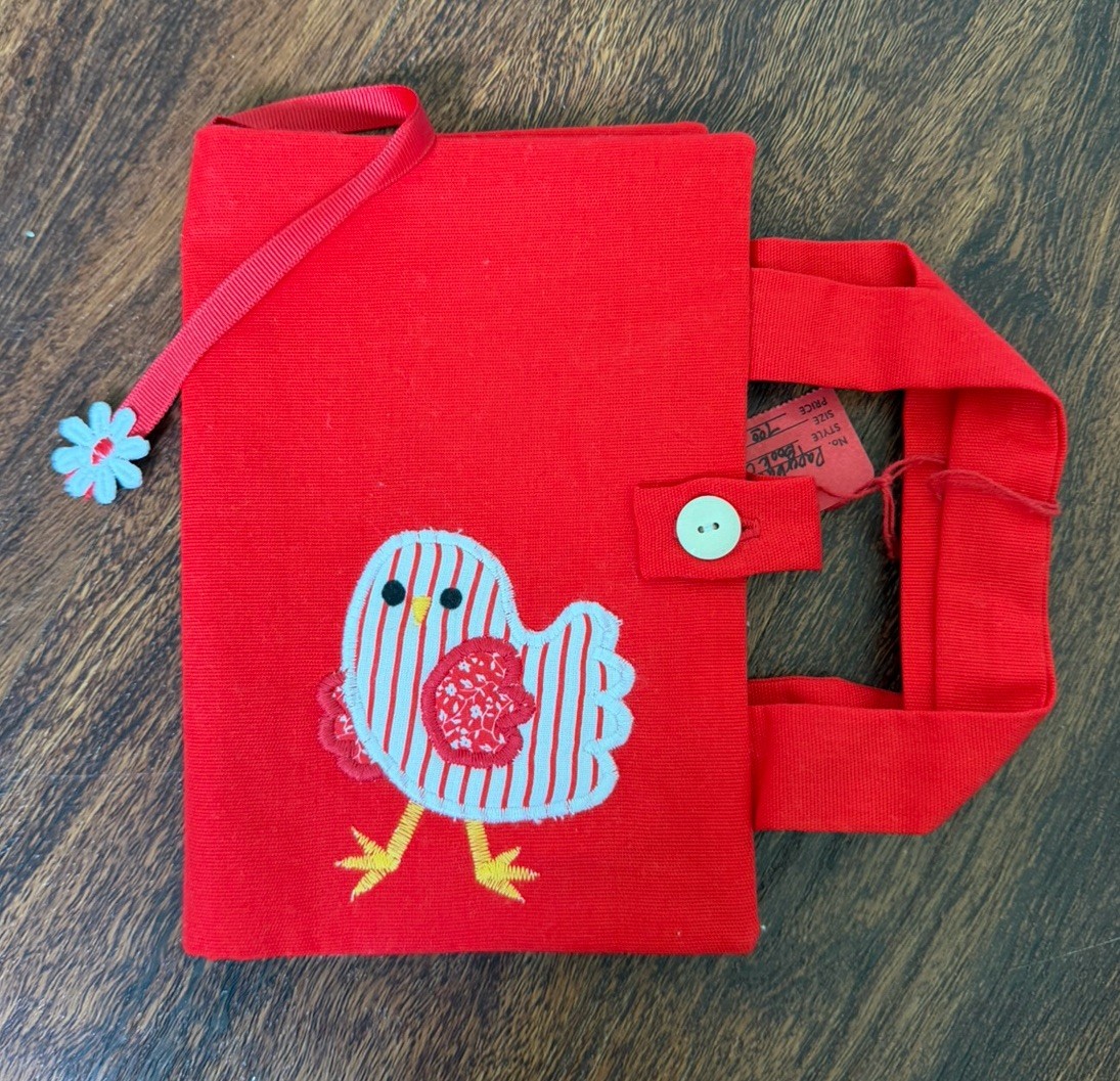 Red Handcrafted Book Cover Vintage New - Fits small 7" x 5" book Fabric Cotton