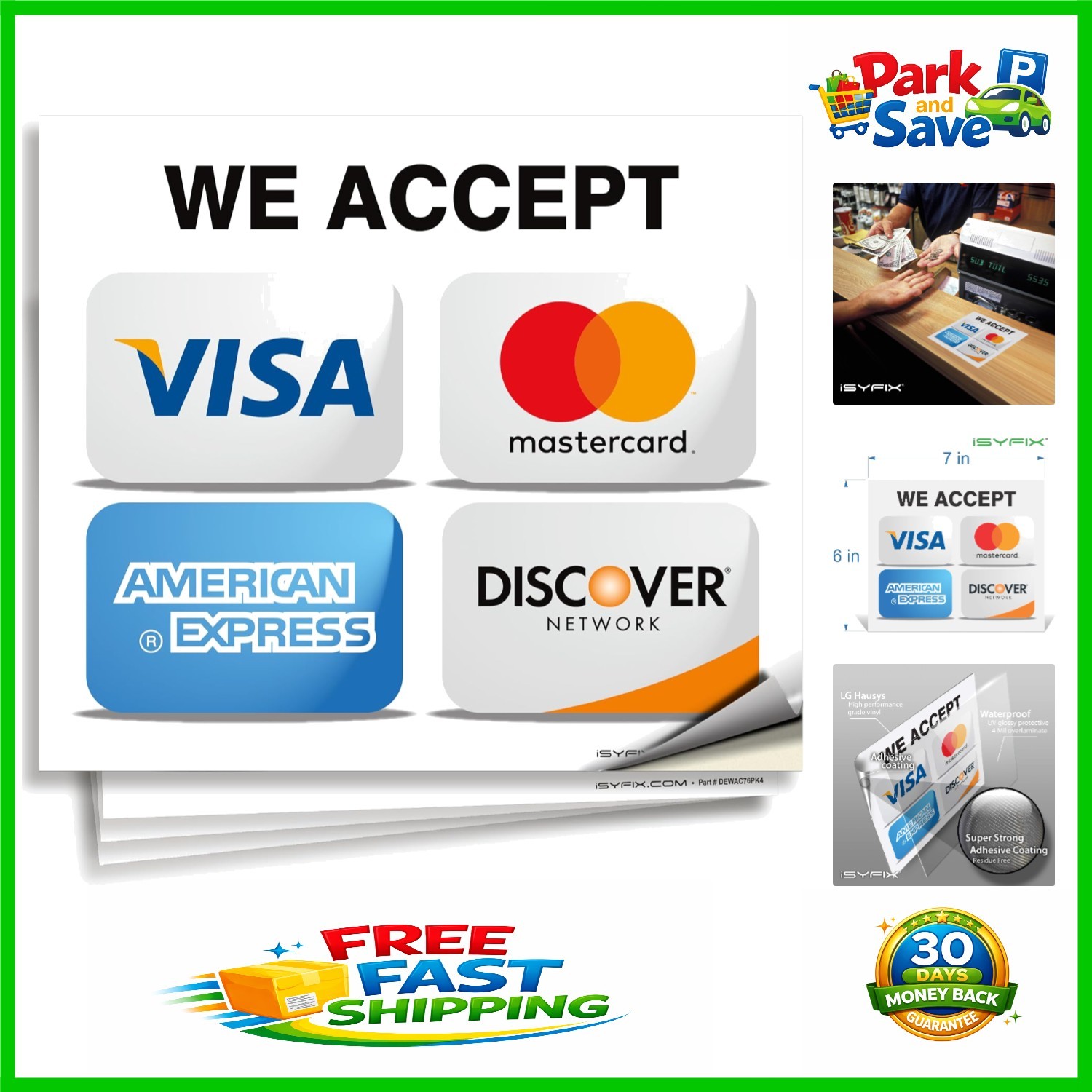 4-Pack Credit Card Sticker Signs - 7x6 Inch, UV Resistant Vinyl for Businesses
