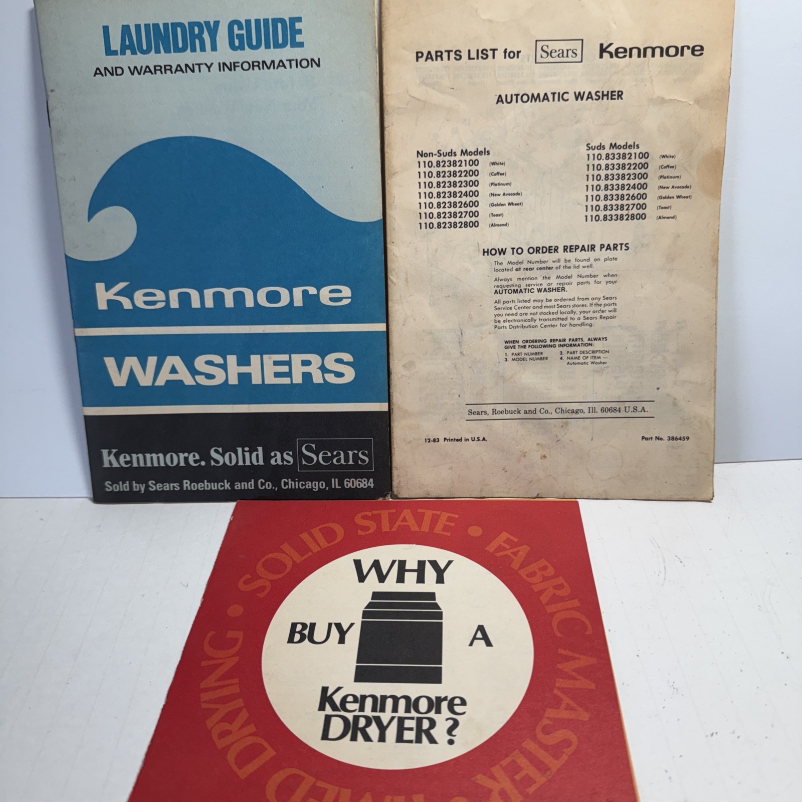 1983 Kenmore Washers Parts Booklet And 2 Others SEE Pics