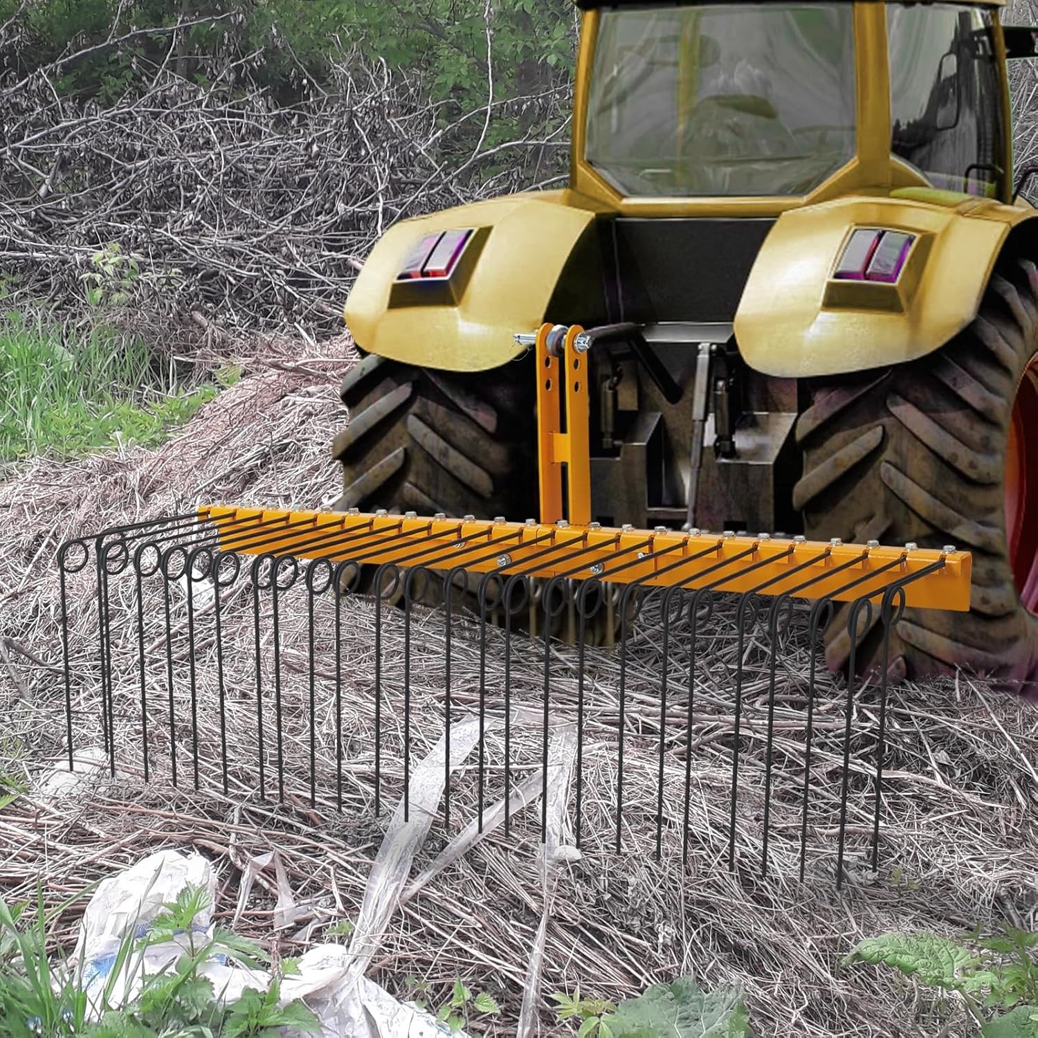60in Tow Behind Landscape Rake 3 Point Lawn Needles Rake for Cat 0 & 1 Tractor