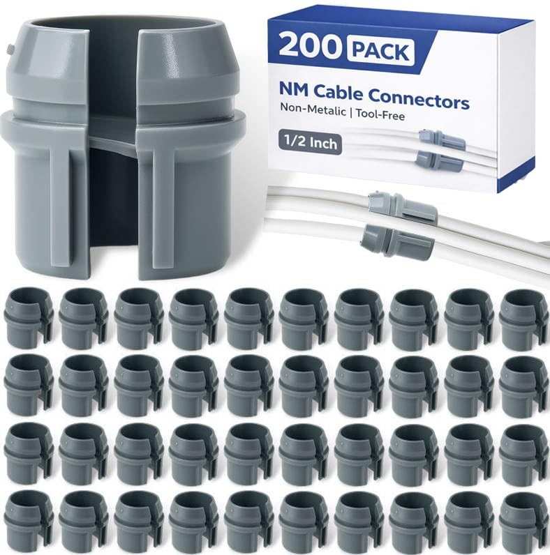 200 PCS NonMetallic Cable Connectors 1/2 Inch Fits 14/212/214/3 AWG Wire