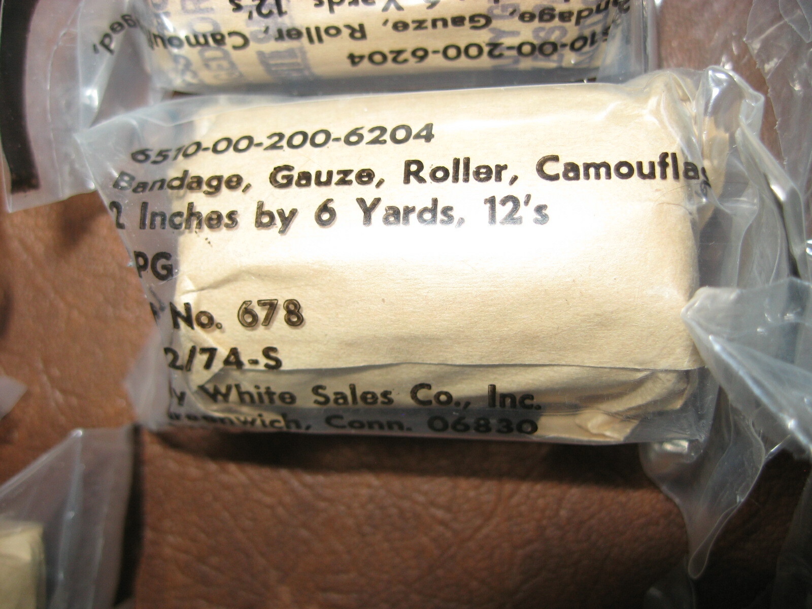 12 Rolls Military Bandage Gauze dated 1974 Camouflaged, TAN  2" X 6 Yards