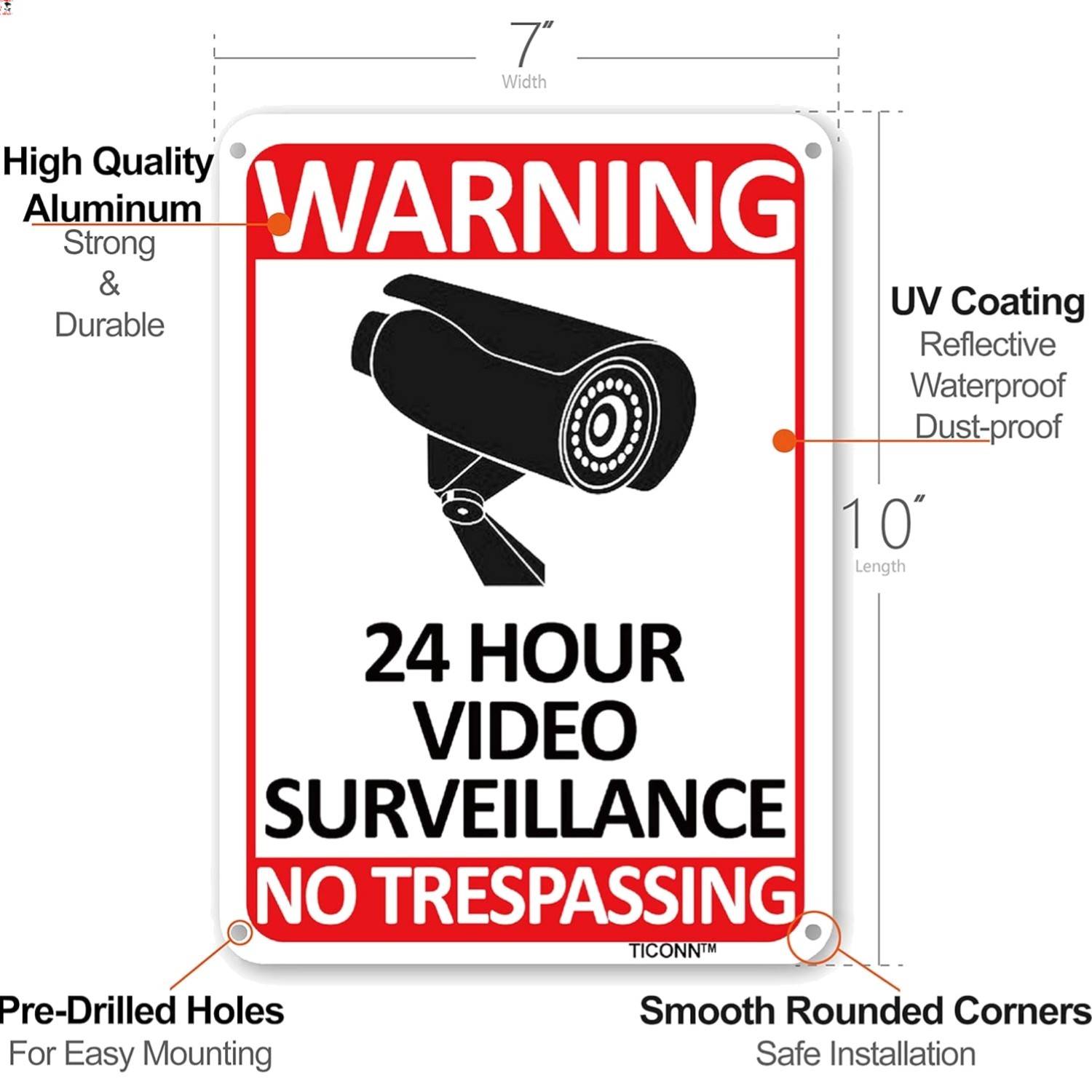 4-Pack 24 Hour Video Surveillance Sign, No Trespassing Aluminum Warning Sign,...