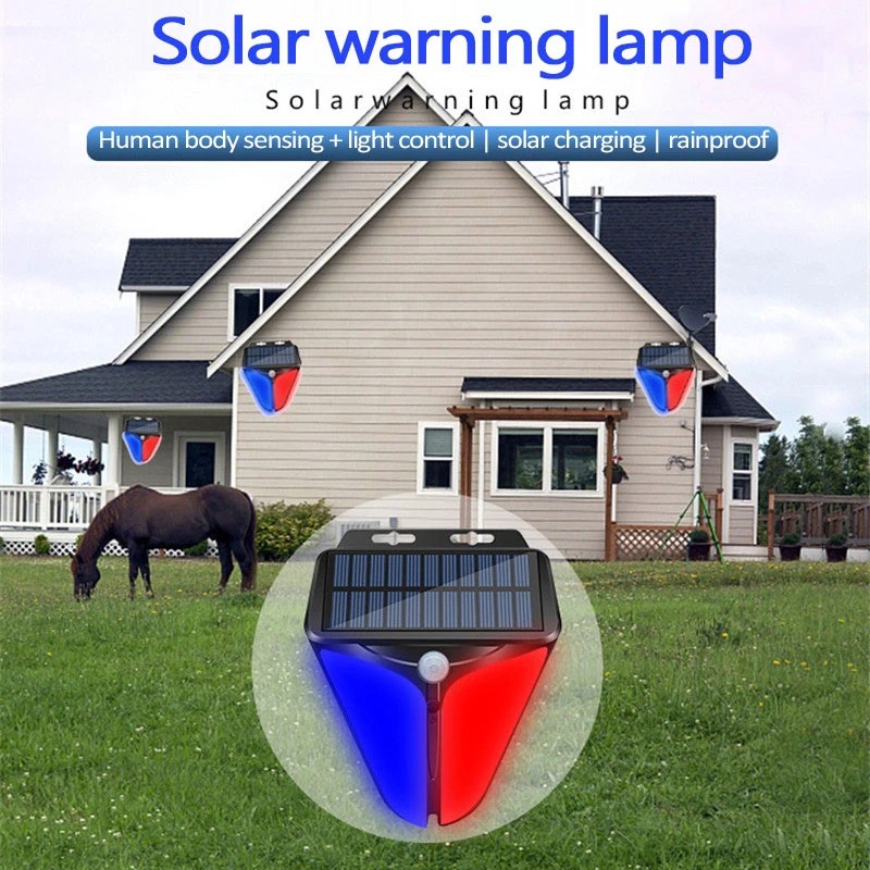6x Solar Alarm Strobe Light Lamp Motion Sensor Sound Security Outdoor Waterproof