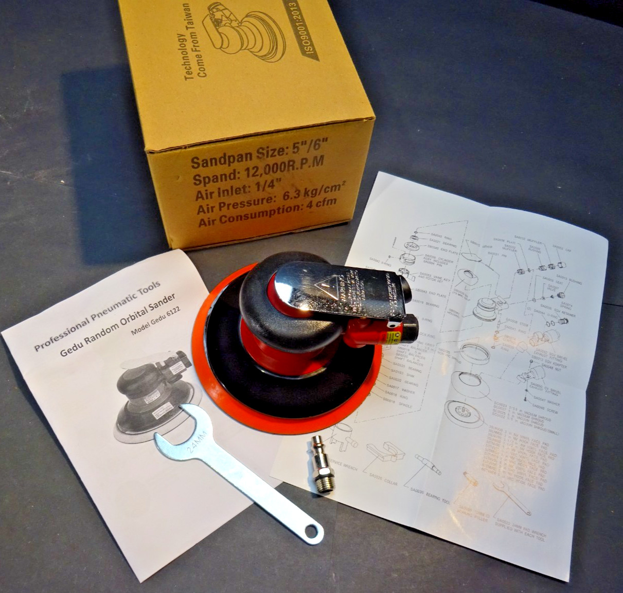 6" Pneumatic Random Orbital Sander Air Palm DA Polisher 12,000 RPM Heavy Duty