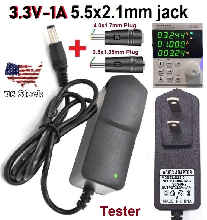 3.3V 1A AC/DC Adapter Power Supply Charger with 5.5x2.1mm +2 DC Power Plug Tips