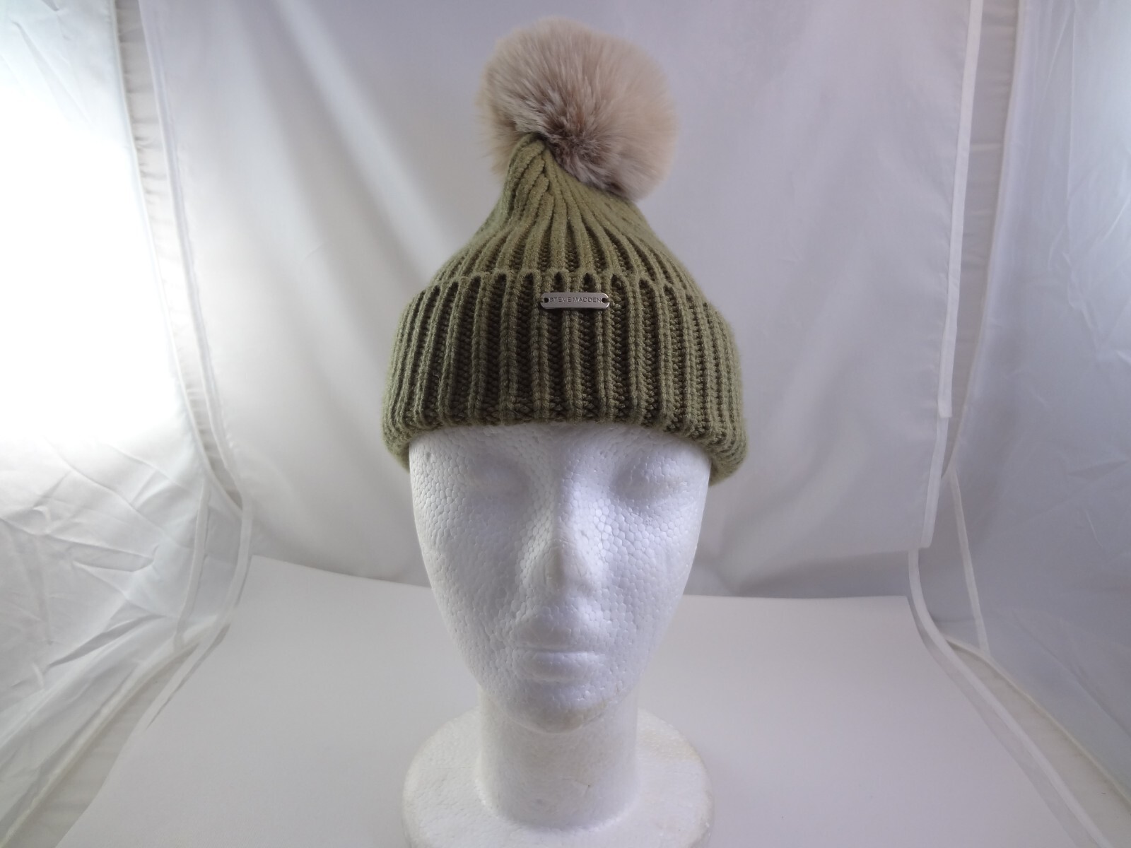 Steve Madden Beanie PomPom Hat Khaki
