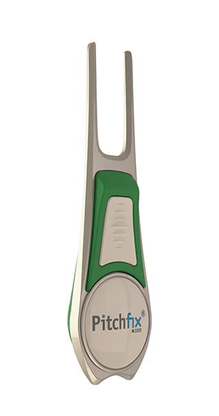 Pitchfix Tour Edition Green/White Golf Divot Tool with extra Ball Marker