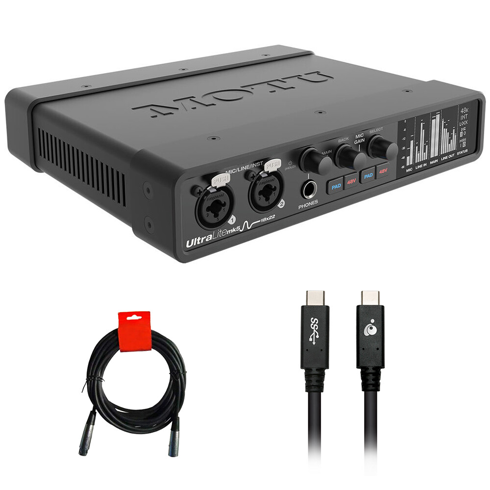 Motu UltraLite-mk5 18x22 USB Audio Interface with USB Type-C Cable & XLR Cable