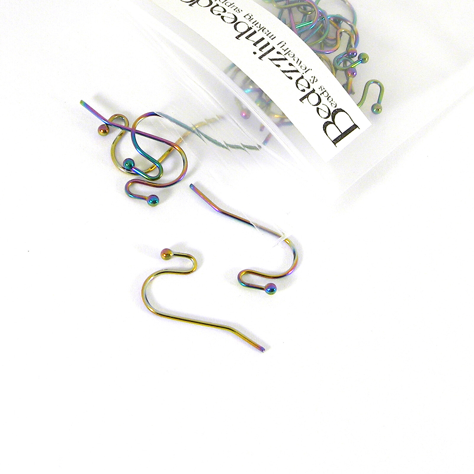 20 Rainbow Ion Plated 304 Grade Stainless Steel Ball Fish Hook Earring Findings