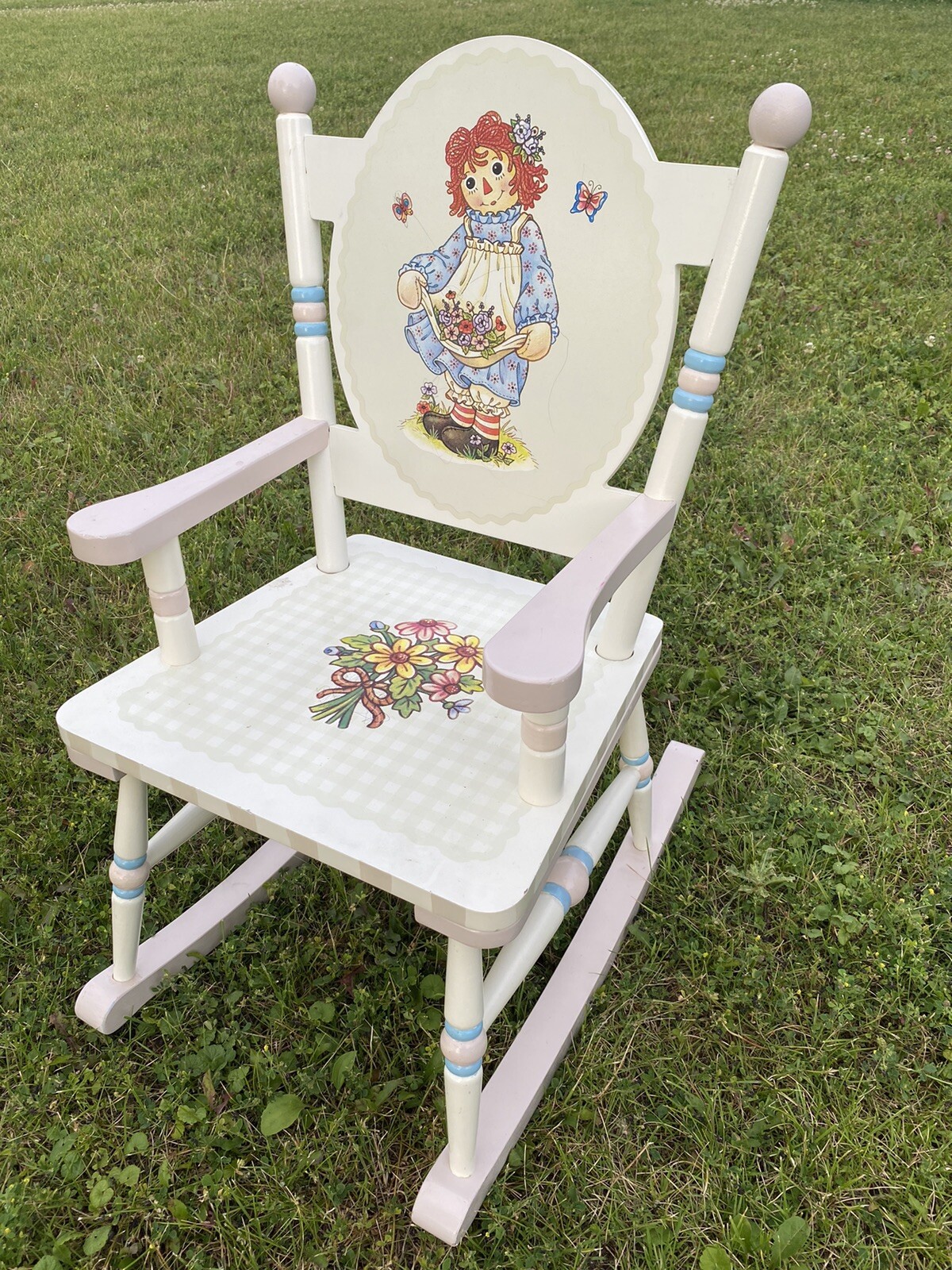 Guidecraft Girl's Raggedy Anne Pink Blue Rocker Wood Rocking Chair