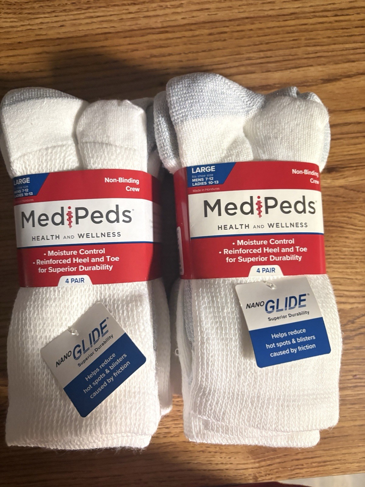 Medi Peds Large Non-Binding Crew Socks! White 8 Pairs