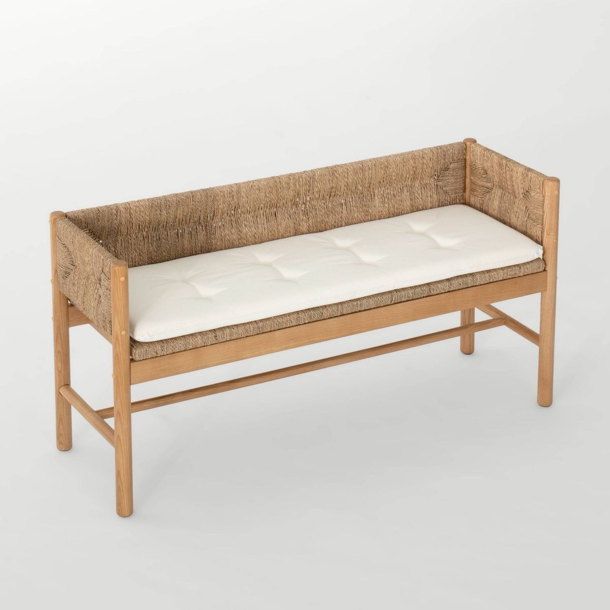 Elden Wood Woven Bench 48" Rectangular with Back and Loose Cushion Seat