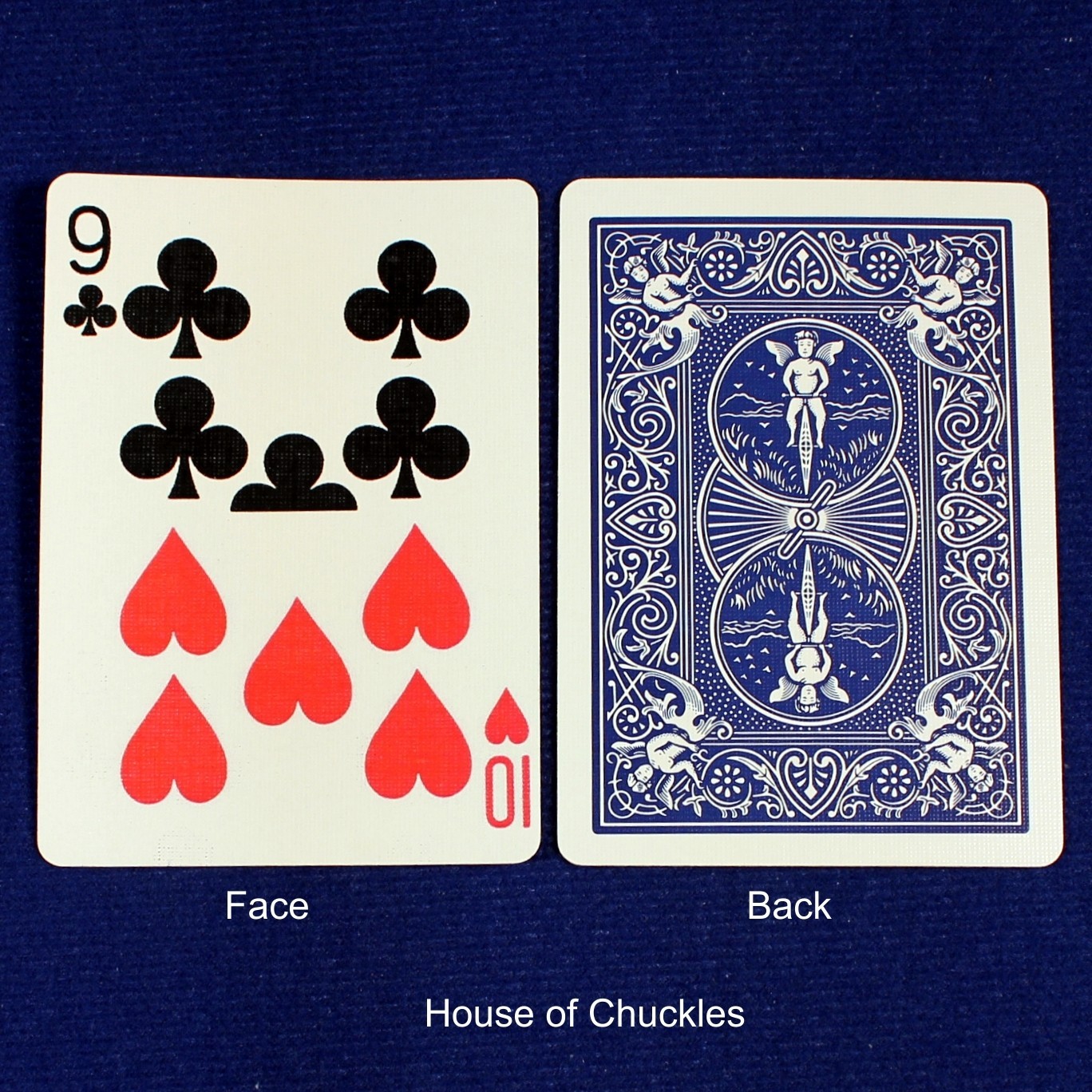 9 of Clubs / 10 of Hearts - Half Horizontal, Bicycle Printed Gaff Card, Blue