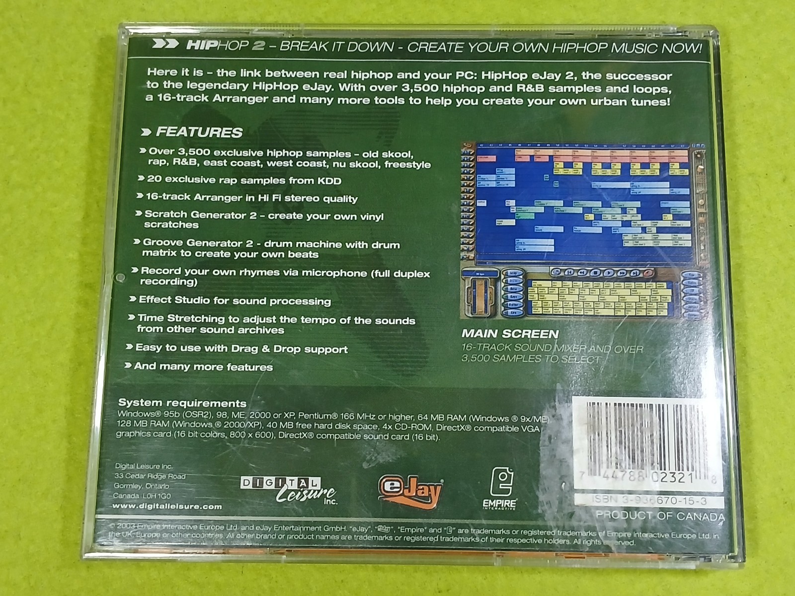 eJay Virtual Music Studio HipHop2 PC CD-ROM Windows 95b 98 XP OG Beat Maker eJay