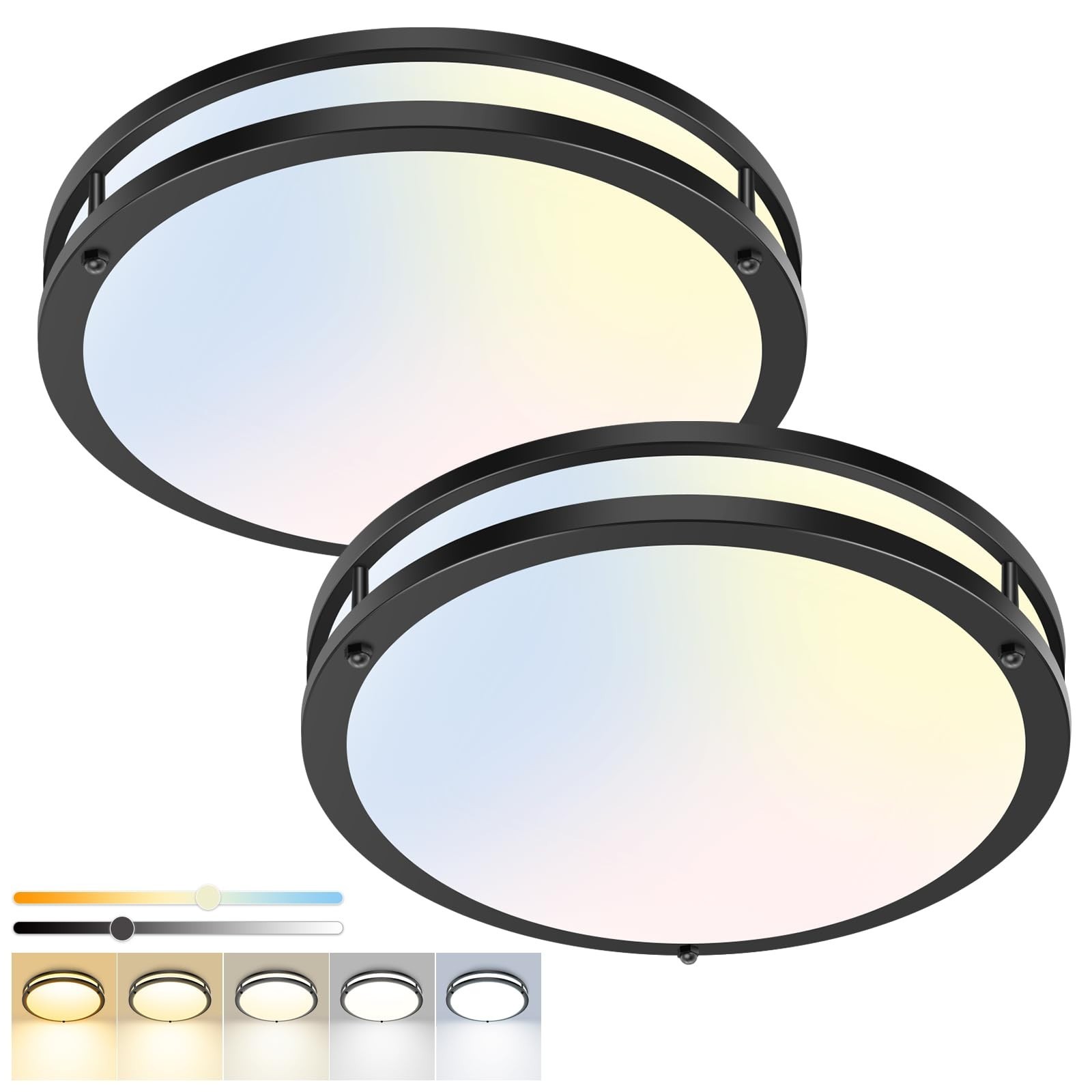 Dimmable 13" Flush Mount Ceiling Light Fixture 2 Pack, 5CCT Adjustable Lamps for