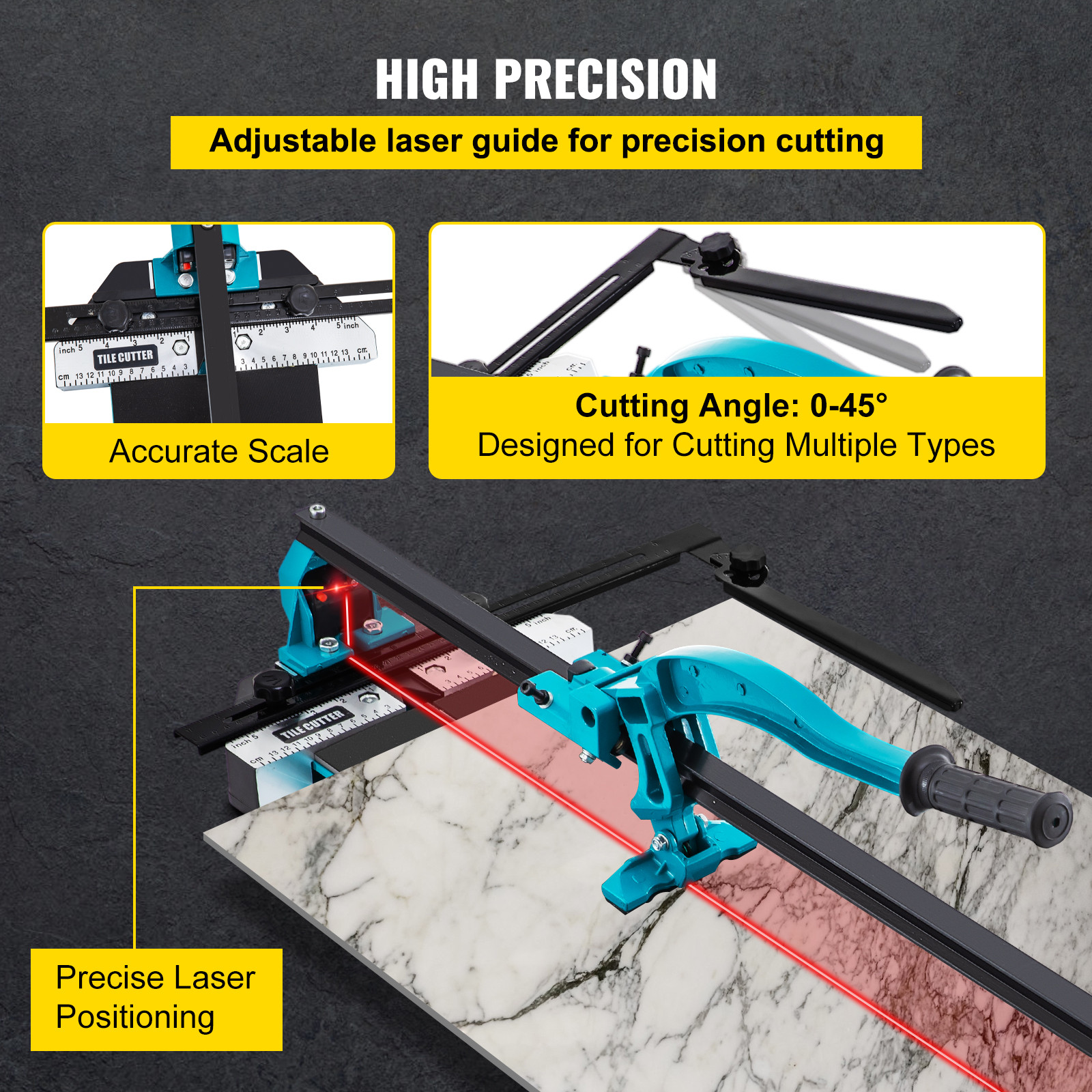 VEVOR Tile Cutter 39in Cutting Tool w/ Laser Guide Single Rail Double Brackets