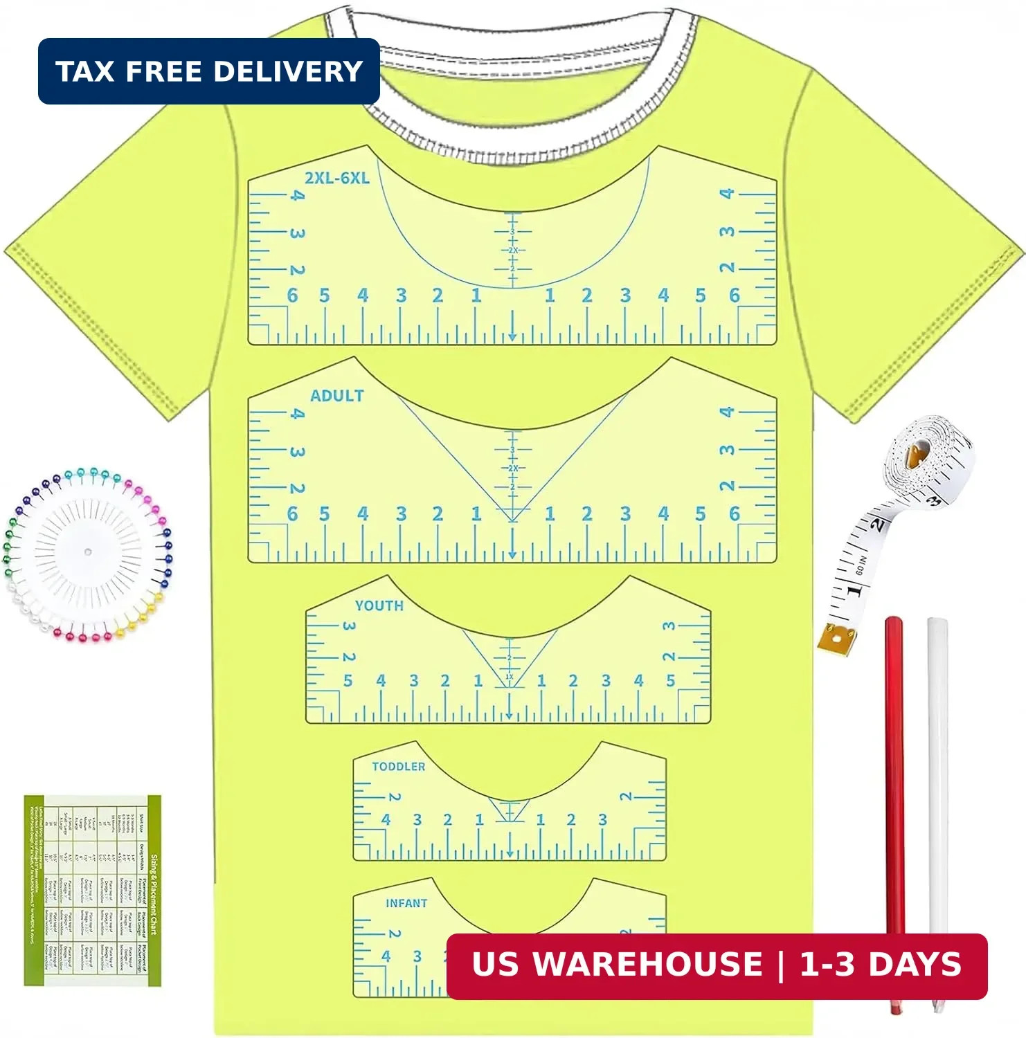 5Pack Tshirt Ruler Guide for Vinyl Alignment, T Shirt Rulers to Center Designs,