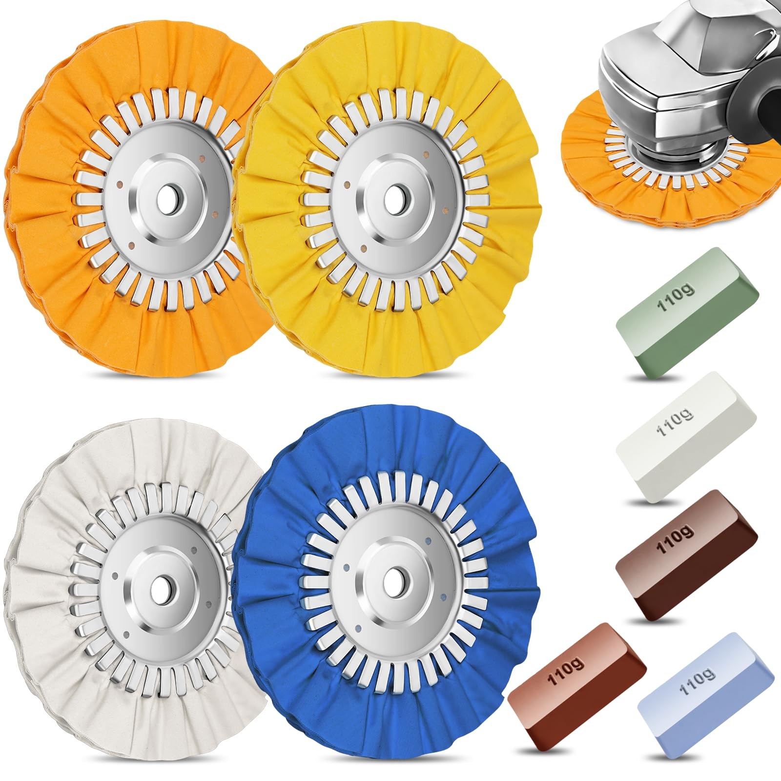 9 Pcs 8" Aluminum Polishing Wheel Kit, 4Pcs Airway Buffing Wheel in Hole Diam...