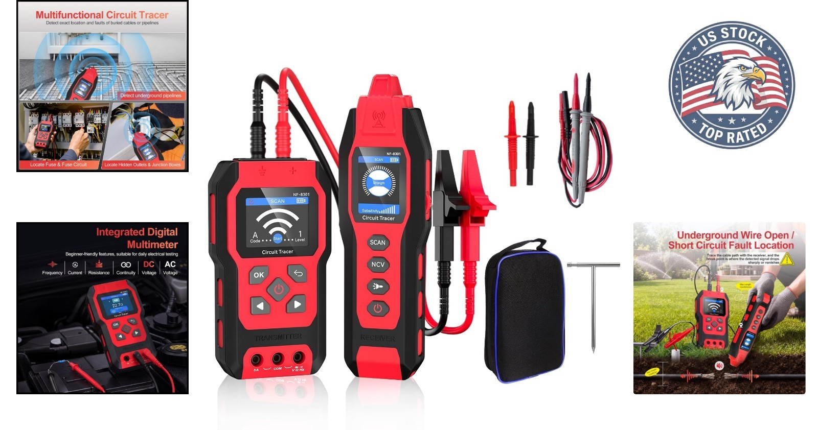 Advanced Cable Locator & Wire Tracer with Built-In Multimeter and LED Flashlight