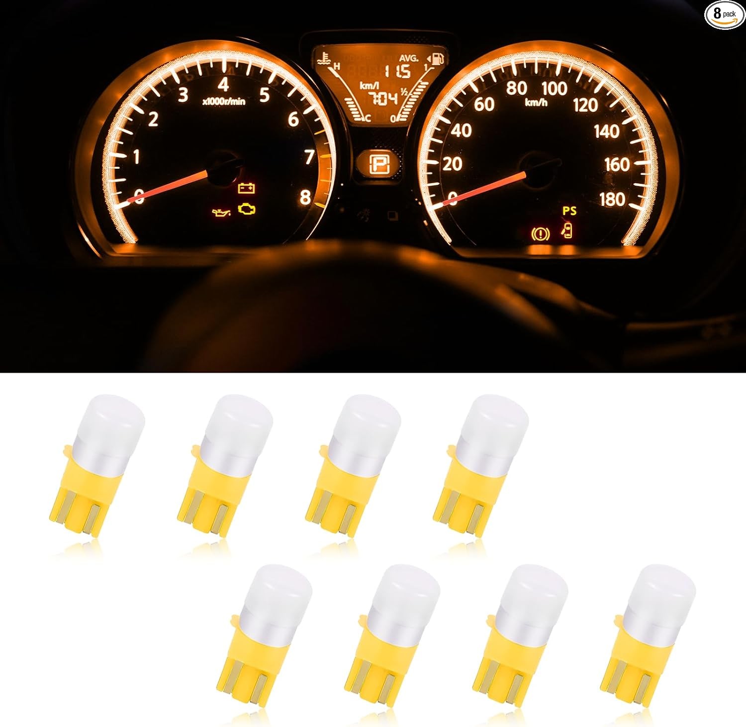 8PCS LED Bulb Instrument Panel Cluster Gauge Dashboard Light, 12 Color: Yellow