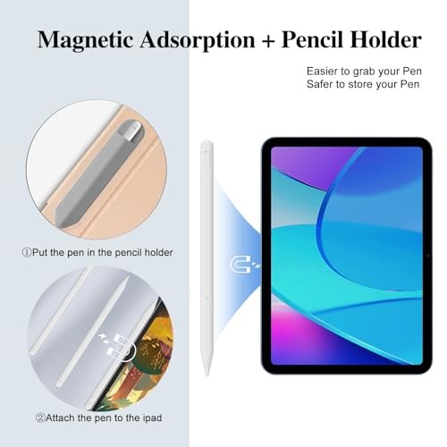 Stylus Pen for iPad 11th&10th Generation, Pen with Pencil Holder,Palm White