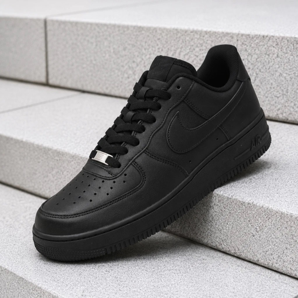 Nike Air Force 1 '07 CW2288-001 Triple Black Low Top Leather Lifestyle Sneakers
