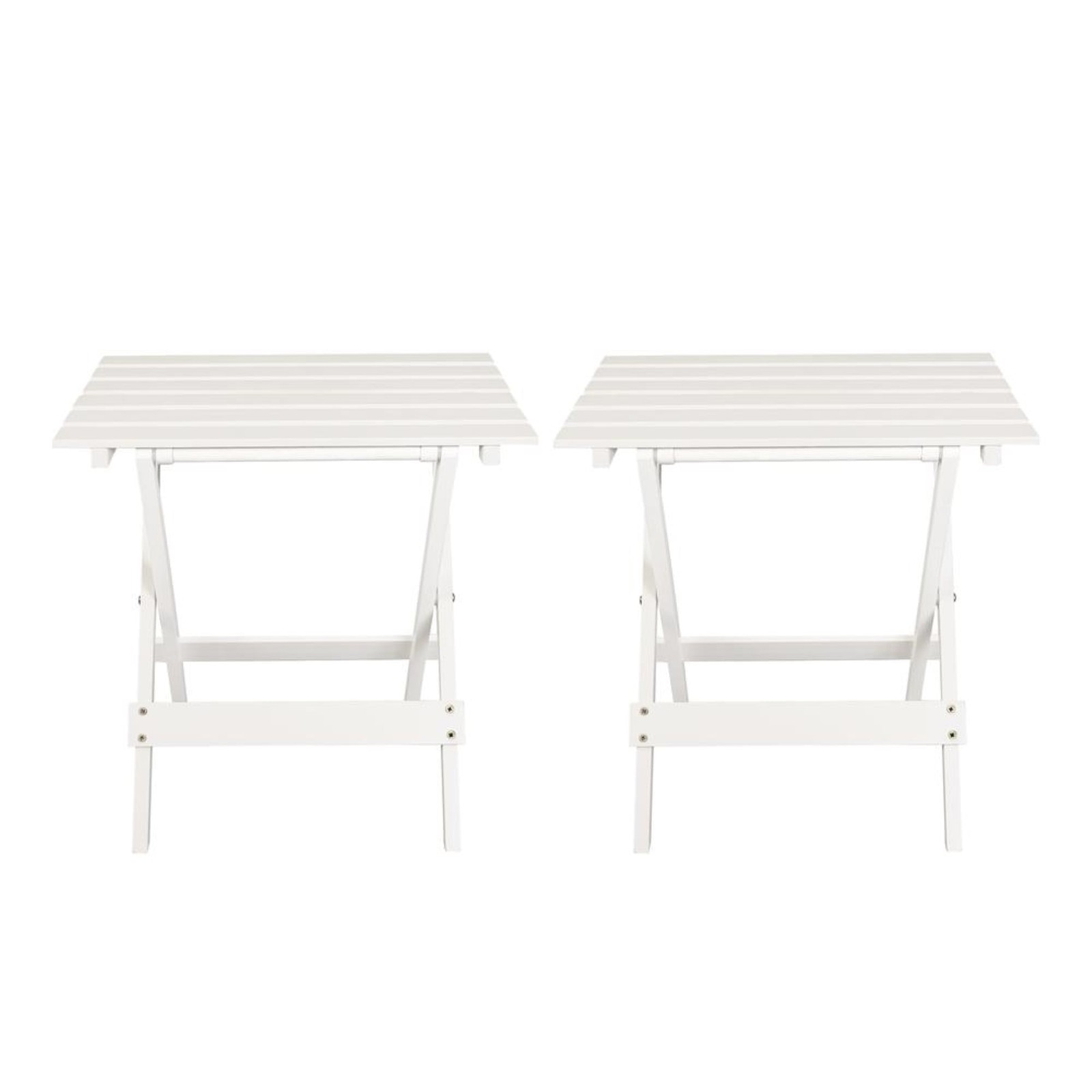 Small Solid Wood Folding Side Table 2-Piece Set White Portable Patio Outdoor