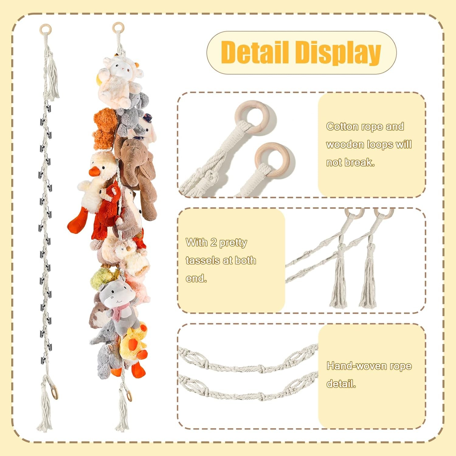 80" 2-Pack Cotton Hanging Storage Chain For Stuffed Animals Storage with 20 Meta