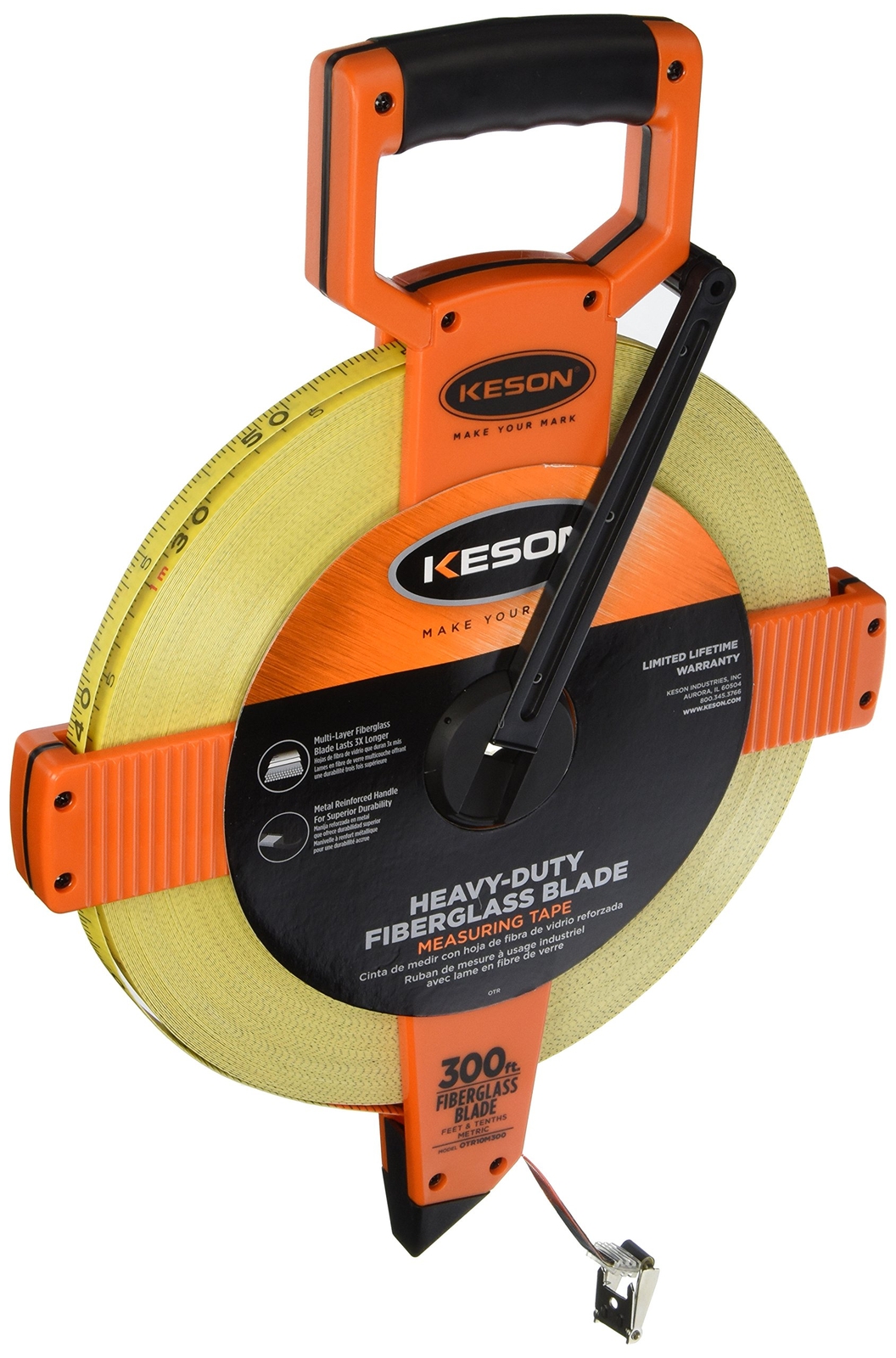 Keson OTR10M300 Open Reel Fiberglass Tape Measure Reel with Double Hook