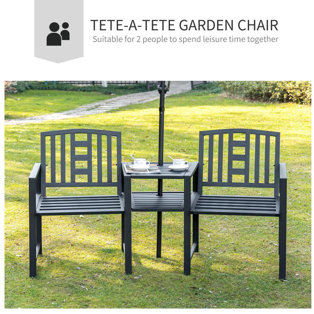 Black 1-Piece Metal Patio Conversation Set with Center Coffee Table, Metal Frame