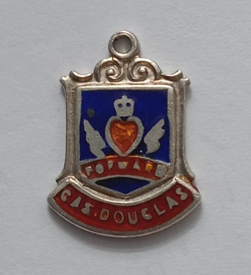VINTAGE SILVER BRACELET CHARM CASTLE DOUGLAS TRAVEL SHIELD PLACE CHARM.   PB1-2