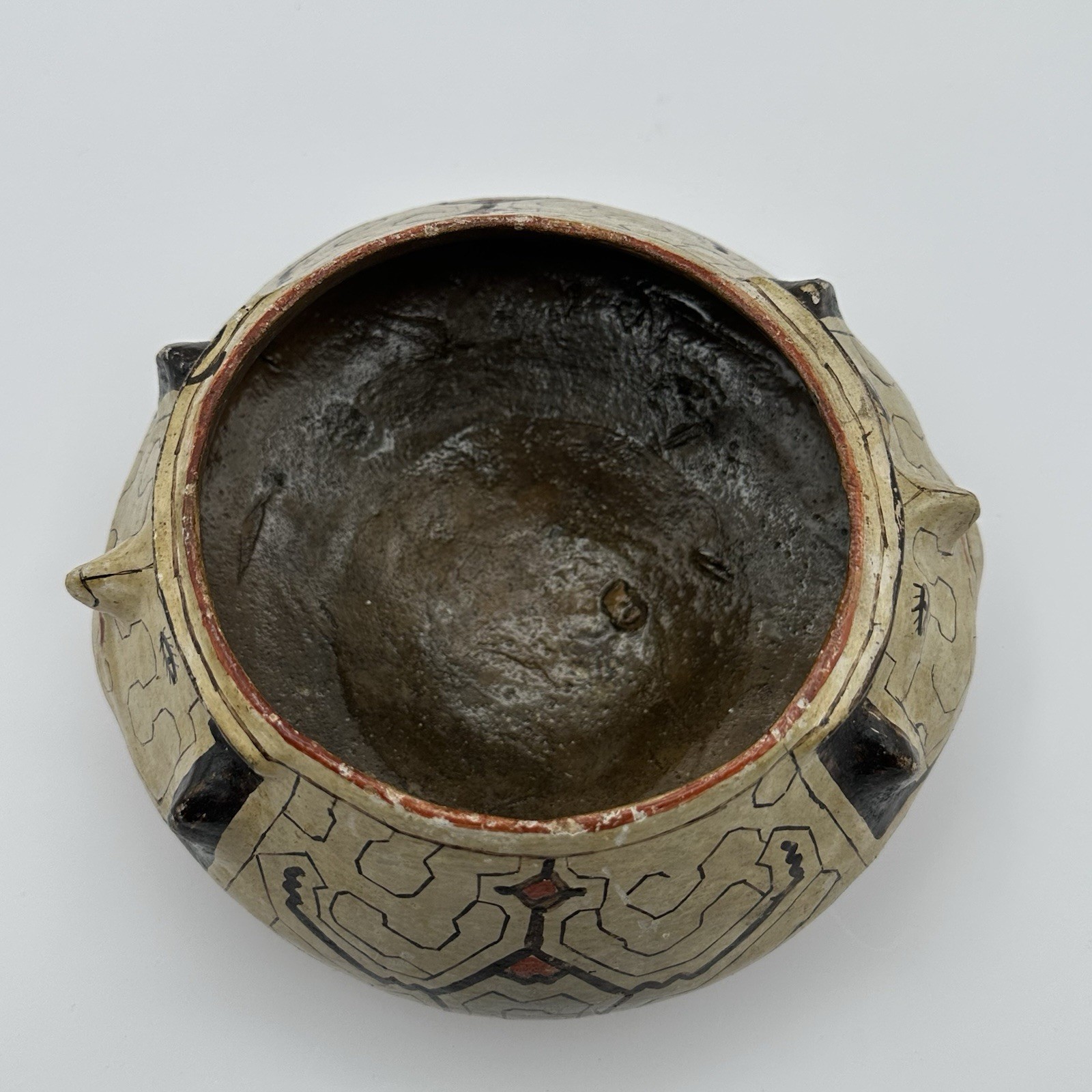 Shipibo Conibo Peruvian Art Pottery Bowl, Anthropomorphic Design