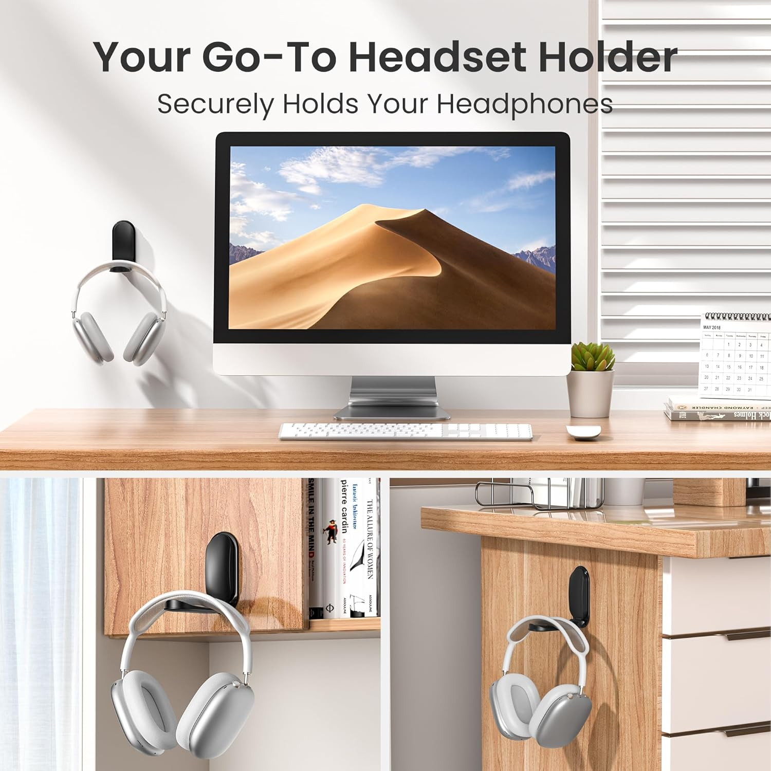 Headphone Hanger under Desk,Adhesive Wall Mount Headset Holder,1 Pack Foldable H