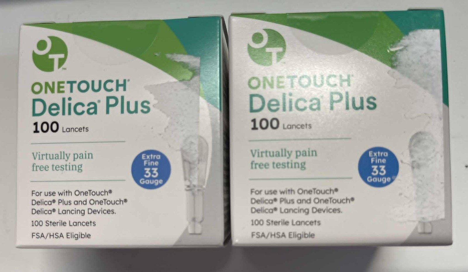 BRAND NEW~(2) 100 COUNT~ONE TOUCH DELICA PLUS~EXTRA FINE 33~BOTH EXP 2030