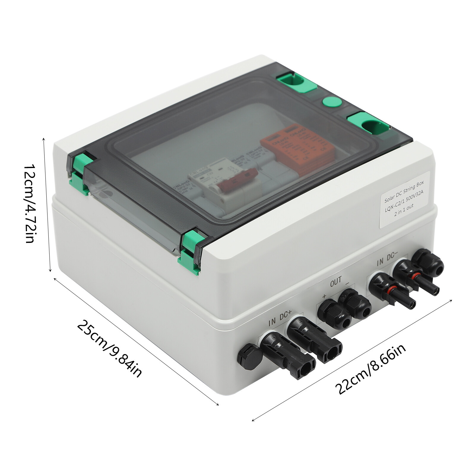 Solar Combiner Junction Box Switch DC500V 2-String 32A Circuit Breaker Protector