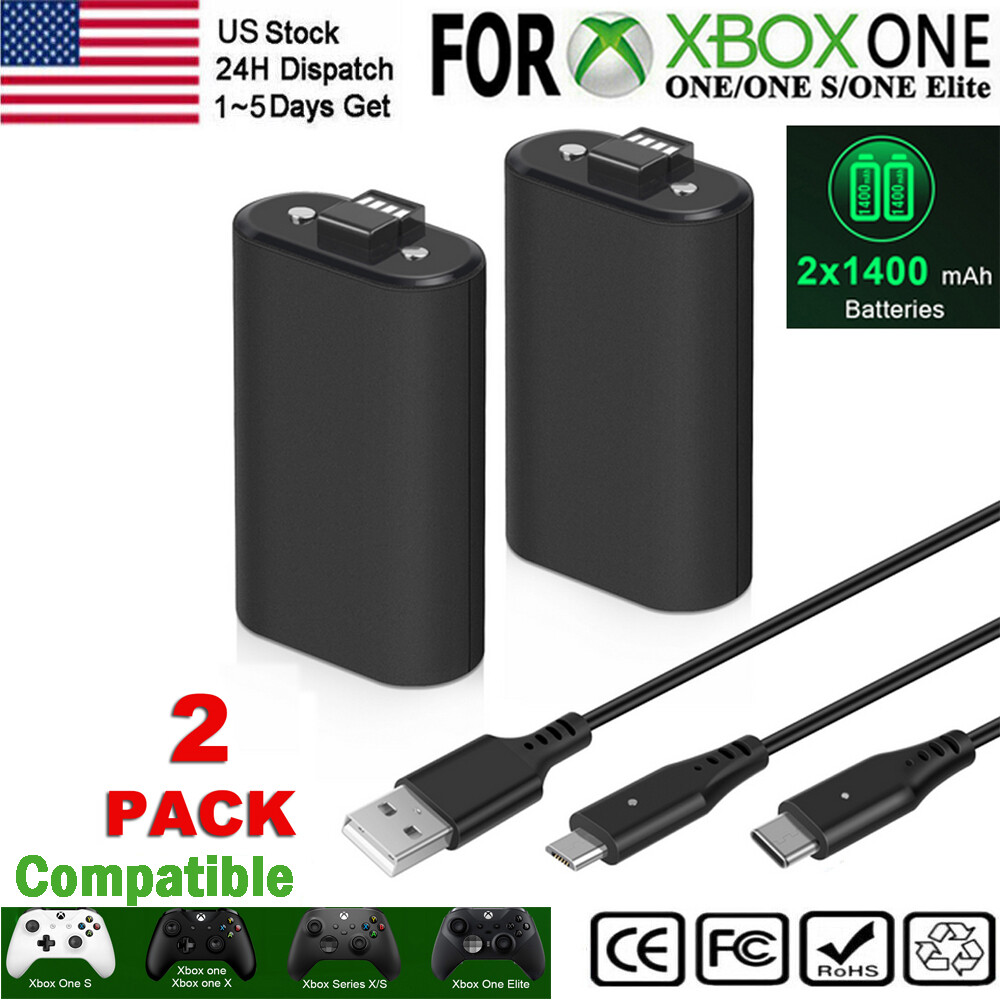 2*Rechargeable Battery+USB Charger Cable Pack For XBOX One/360/S/X Controller US