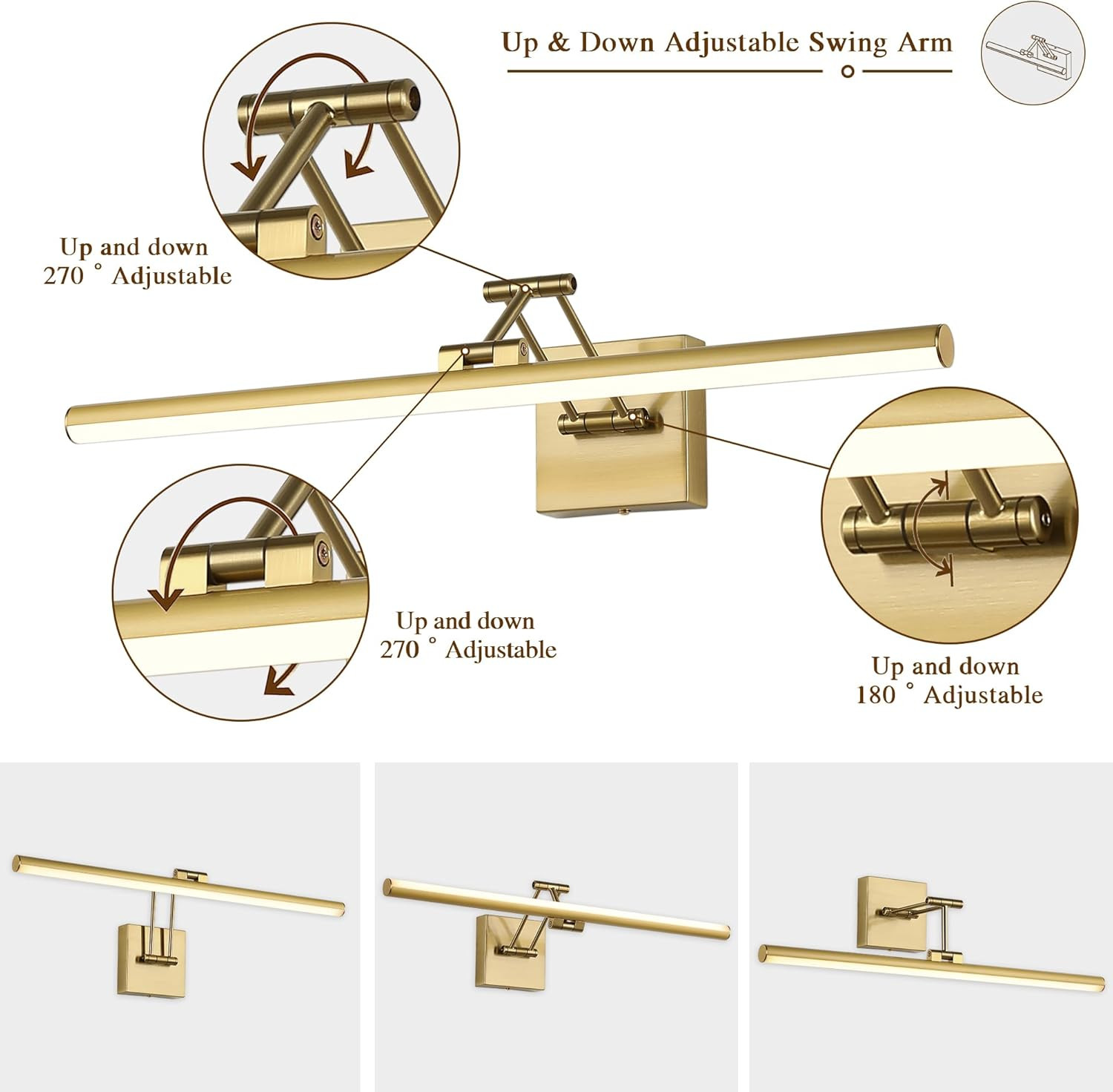 Hard-Wired Picture Light for Wall Brass Art Lighting Dimmable Gallery Light 23.6