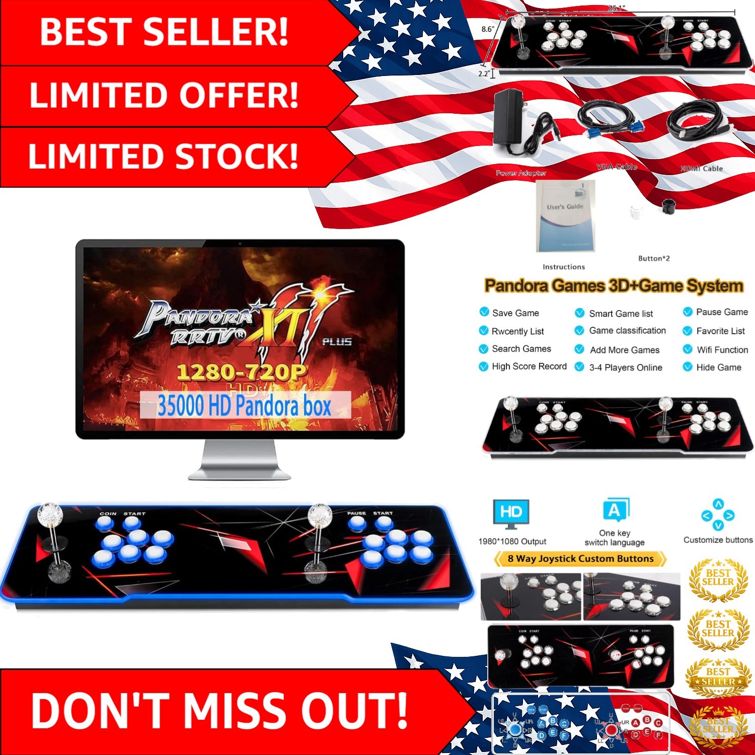 35000 Games in 1 】 70S Pandoras Box Arcade Game Console Retro Game Machine fo...