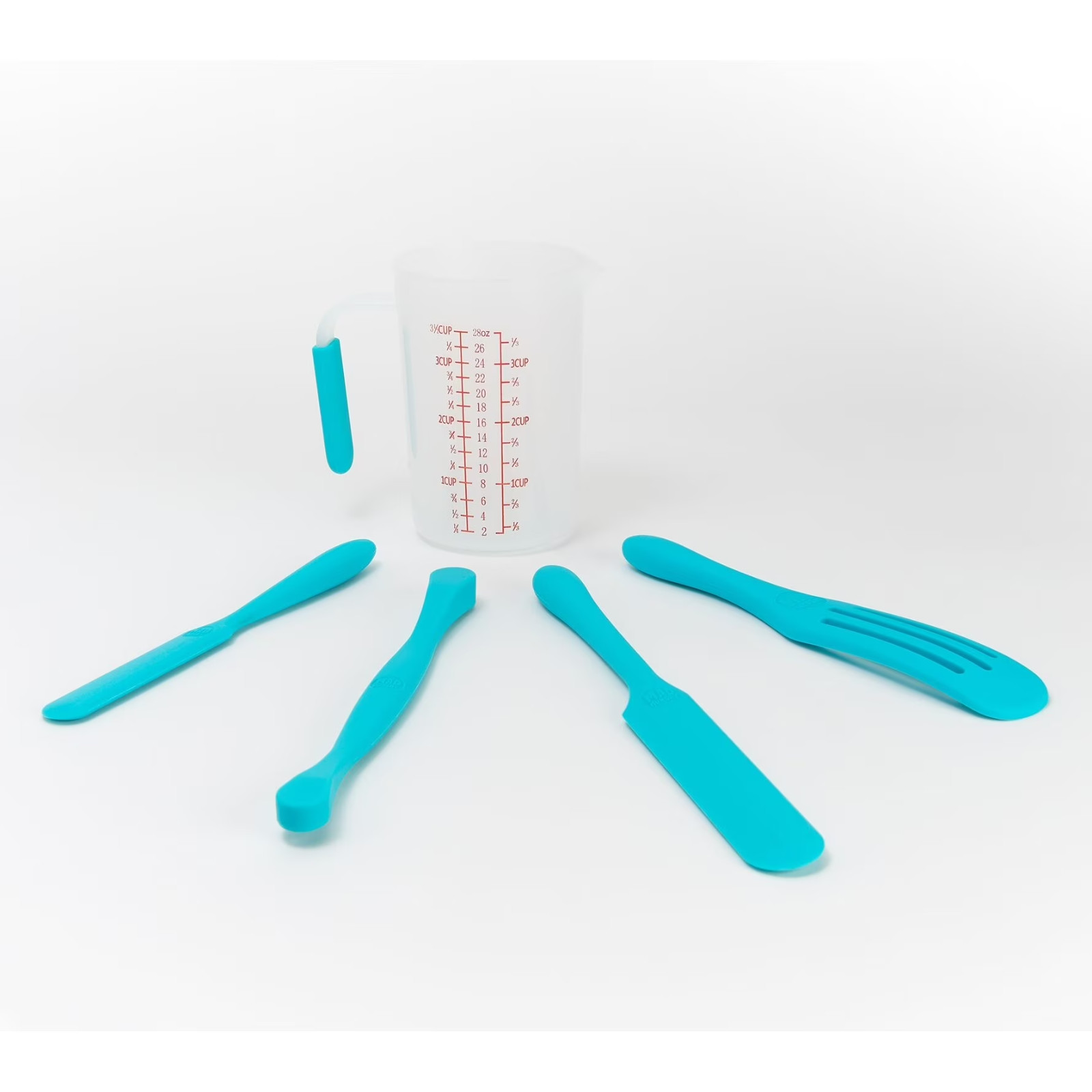 Mad Hungry 5 Pc Silicone Spurtle Baking Prep Set w/ Measuring Cup Aqua NIB