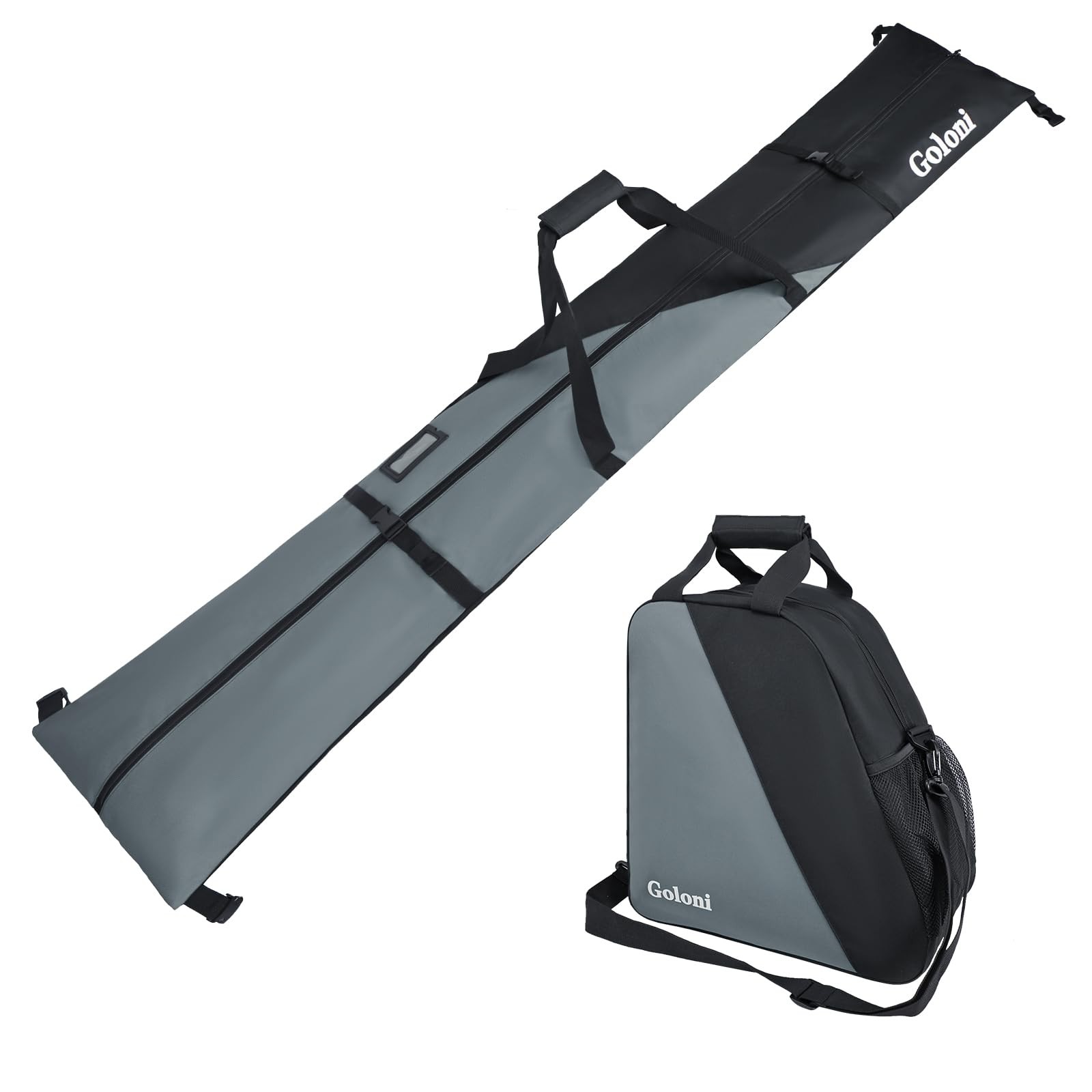 Goloni Ski Bag and Boot Combo,Ski 74.8"L x 13.6"W x 0.8"H, Black & Grey