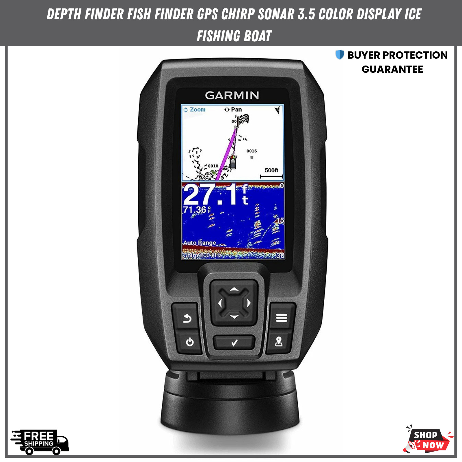 Depth Finder Fish Finder GPS CHIRP Sonar 3.5 Color Display Ice Fishing Boat