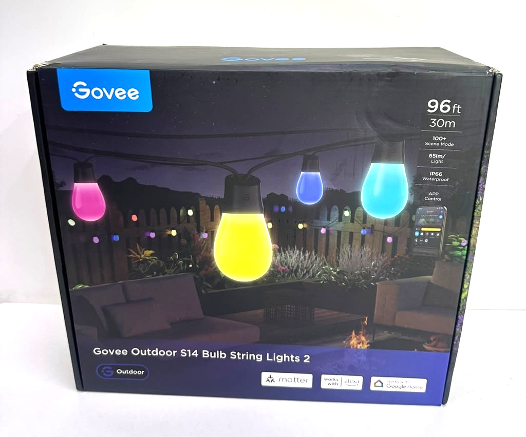 Govee S14 Bulb Outdoor String Lights 2, 96ft RGBICWW, 30 LED Bulbs, IP66 | Patio