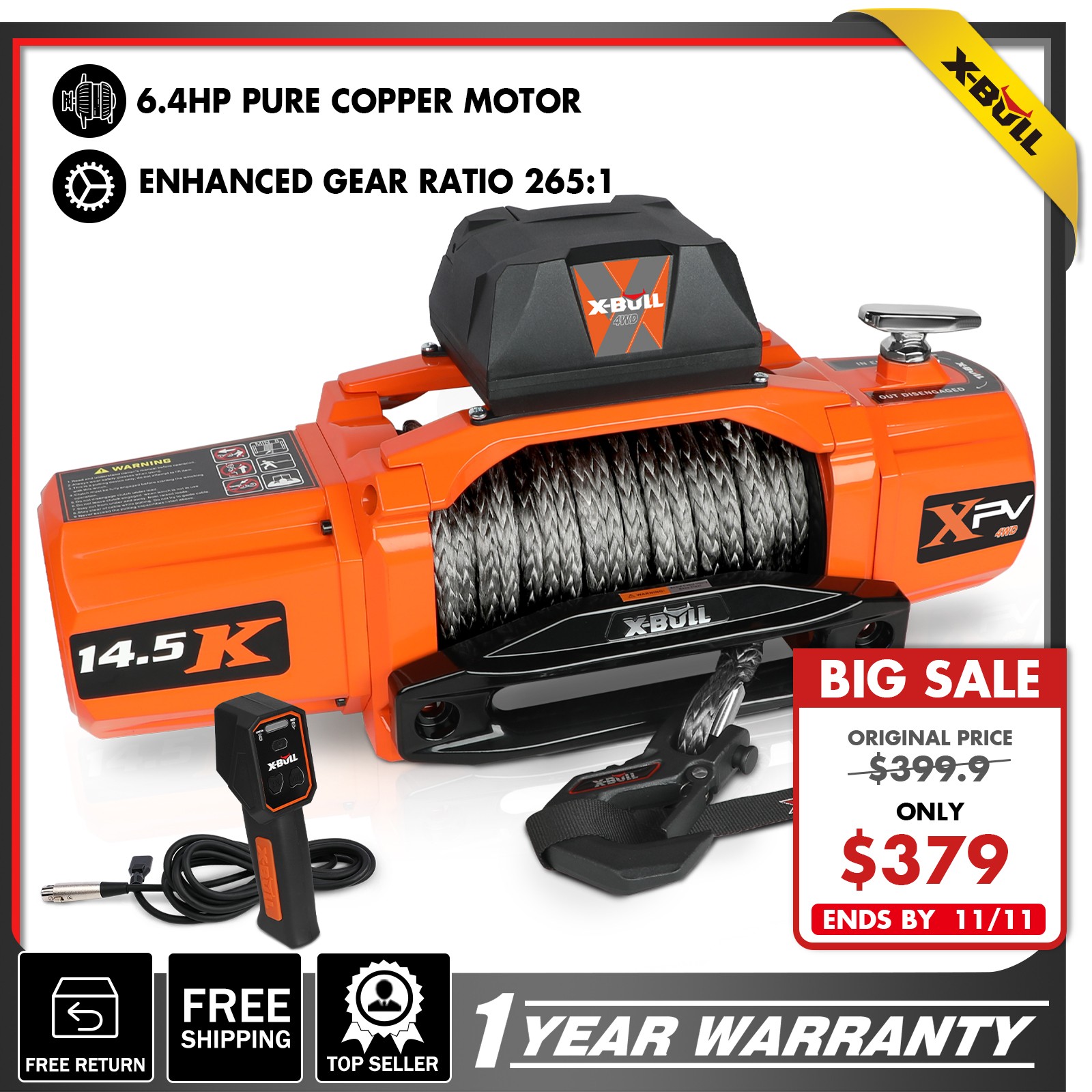 X-BULL Electric Winch 14500LBS Remote Control for Truck Trailer Car 4WD Off-road