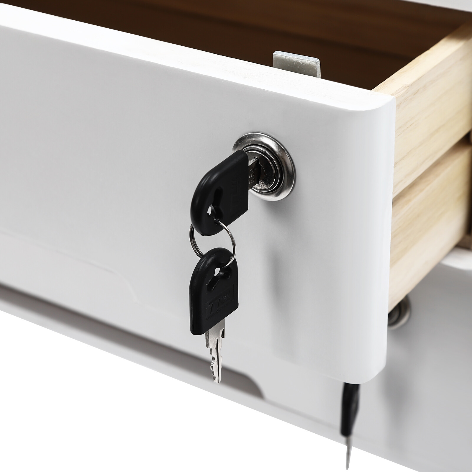 Compact Lockable 2-Drawer Wooden Desktop Storage Cabinet with Keys